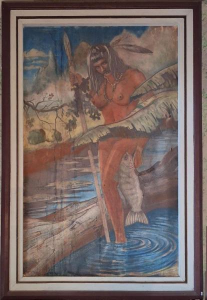 Lote 61 Werner Busch "Mulher indigena pescando"   técnica mista sobre papel ... Valor inicial: R$ 1.