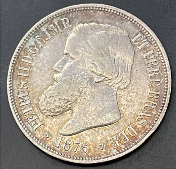 MOEDA DO BRASIL - 1 000 REIS 1876 - PRATA .917% - DIAMETRO (+/-): 30mm.