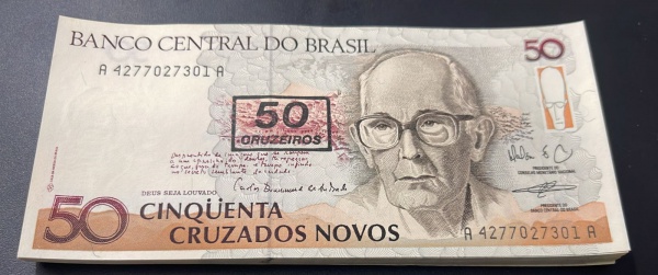 `LOTE COM 50 UNID.` DE CEDULAS DO BRASIL - 50 CRUZEIROS - C210 (REF. CATALOGO CLAUDIO AMATO) - CONFORME FOTOS.