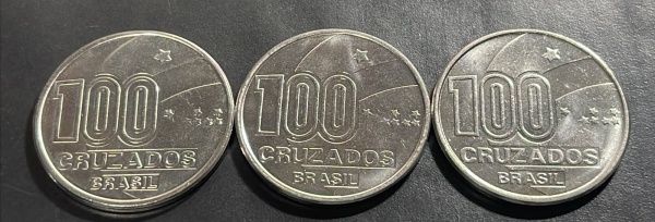 OPORTUNIDADE - MOEDAs DO BRASIL ``SERIE AXE`` - 100 CRUZADOS 1988 (PAI + MAE + FILHO) - ACO INOX - DIAMETRO (+/-): 30mm.