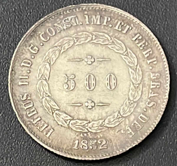 MOEDA DO BRASIL - 500 REIS 1852 - PRATA .917% - DIAMETRO (+/-): 25,5mm.
