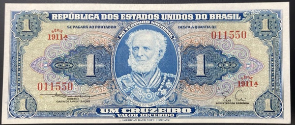 NUMERO BONITO `011550` - CEDULA DO BRASIL - 1 CRUZEIRO - FLOR DE ESTAMPA - C010 (REF. CATALOGO CLAUDIO AMATO).