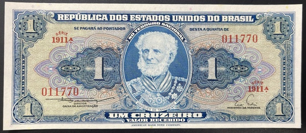 NUMERO BONITO `011770` - CEDULA DO BRASIL - 1 CRUZEIRO - FLOR DE ESTAMPA - C010 (REF. CATALOGO CLAUDIO AMATO).