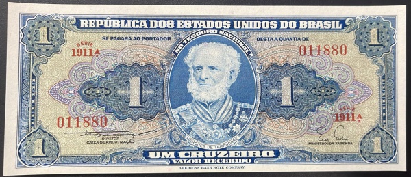 NUMERO BONITO `011880` - CEDULA DO BRASIL - 1 CRUZEIRO - FLOR DE ESTAMPA - C010 (REF. CATALOGO CLAUDIO AMATO).