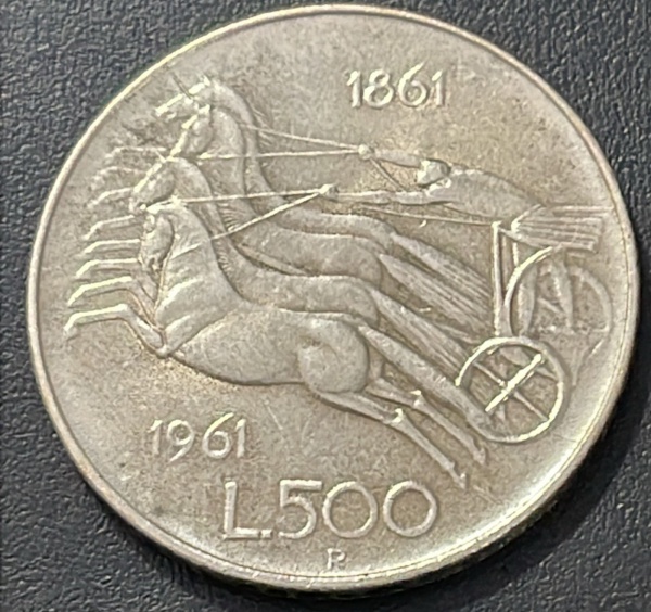 MOEDA DA ITALIA - L . 500 1961 (COMEMORATIVA DO CENTENARIO DA UNIDADE ITALIANA) - PRATA .835% - DIAMETRO (+/-): 29,3mm.