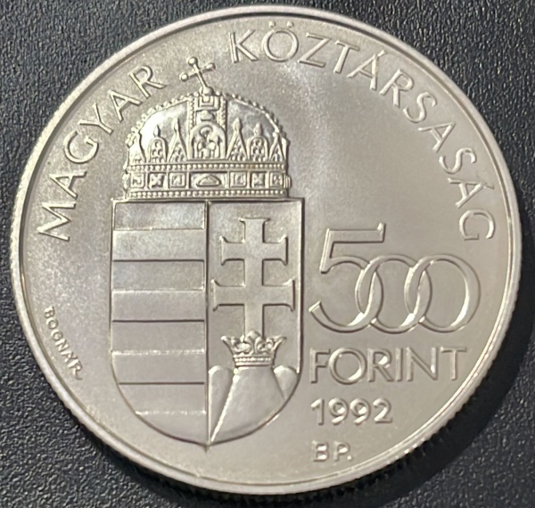 MOEDA DA HUNGRIA - 500 FORINT 1992 - PRATA .925% - DIAMETRO (+/-): 38,6mm.