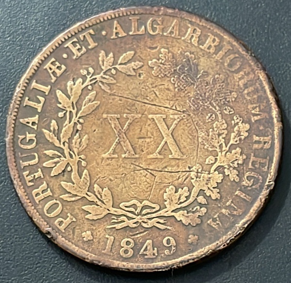 MOEDA DO REINO DE PORTUGAL - XX REIS 1849 - COBRE - DIAMETRO (+/-): 36,8mm.