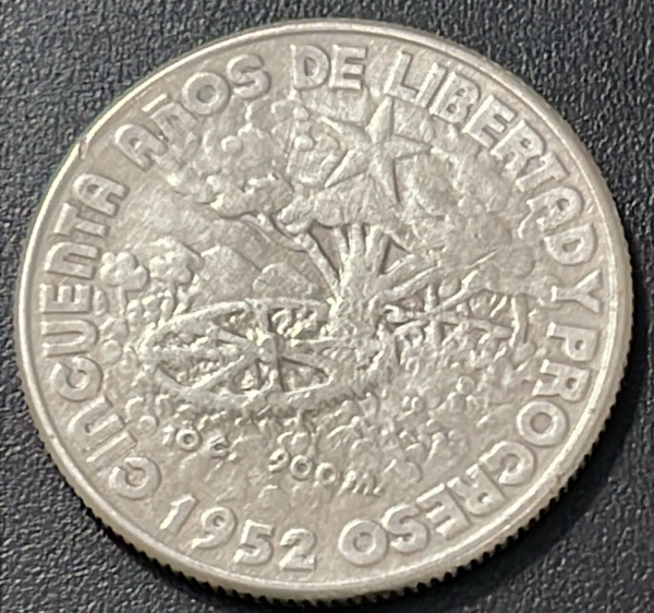 RARO - EMISSOR - MOEDA DE CUBA - 40 CENTAVOS 1952 - PRATA .900% - DIAMETRO (+/-): 28mm.