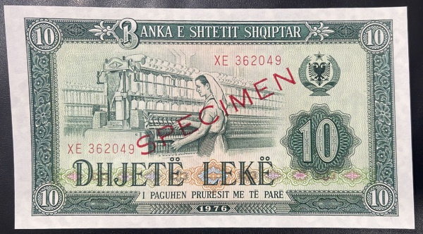 RARO - EMISSOR - CEDULA DA ALBANIA - 10 LEKE 1976 - FLOR DE ESTAMPA.
