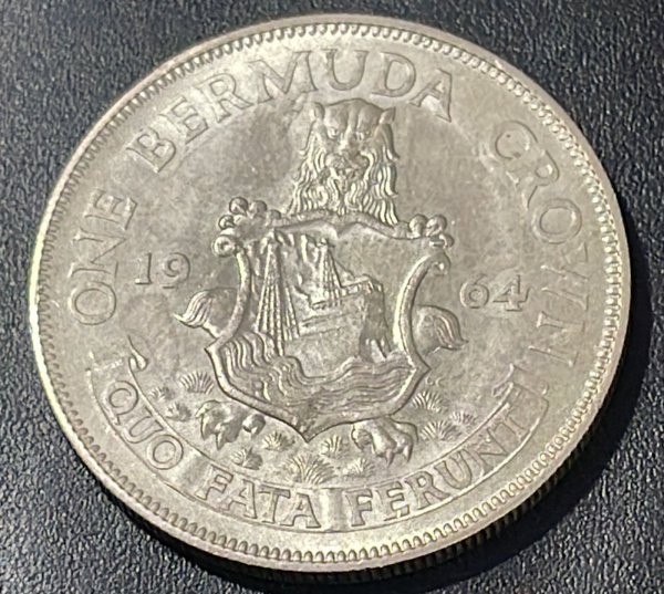 EMISSOR - DIFICIL - MOEDA DAS BERMUDAS - 1 CROWN 1964 - PRATA .500% - DIAMETRO (+/-): 31mm.