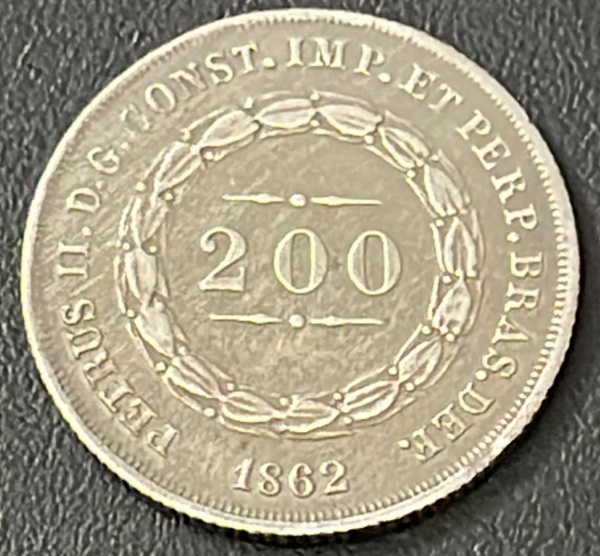 MOEDA DO BRASIL - 200 REIS 1862 - PRATA .917% - DIAMETRO (+/-): 19,9mm.