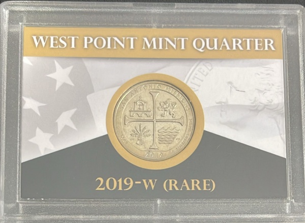 MOEDA DOS EUA - 1/4 DOLLAR 2019 `W` - NO ACRILICO - COBRE COM REVESTIMENTO DE CUPRONIQUEL - DIAMETRO (+/-): 24,3mm.
