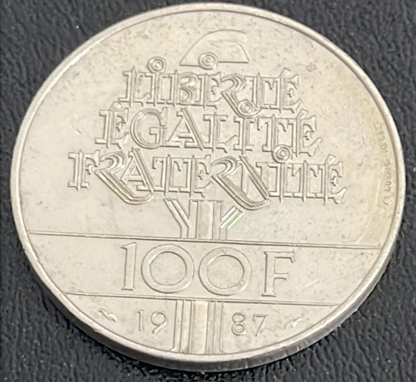 MOEDA DA FRANCA - 100 F. 1987 - PRATA .900% - DIAMETRO (+/-): 31mm.