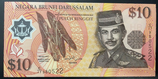 POLIMERO - CEDULA DE BRUNEI - 1 RINGGIT - FLOR DE ESTAMPA.