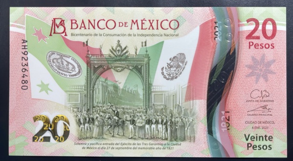 POLIMERO - CEDULA DO MEXICO - 20 PESOS 2021 - FLOR DE ESTAMPA.