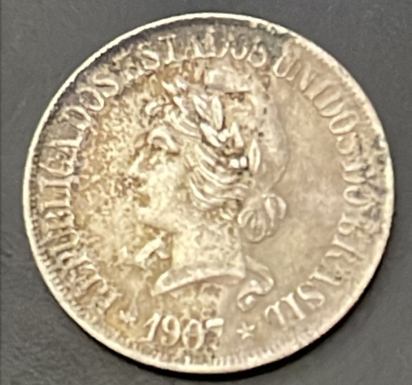 MOEDA DO BRASIL - 500 REIS 1907 - PRATA .900% - DIAMETRO (+/-): 22mm.