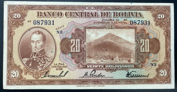 CEDULA DA BOLIVIA - 20 BOLIVIANOS - MBC.