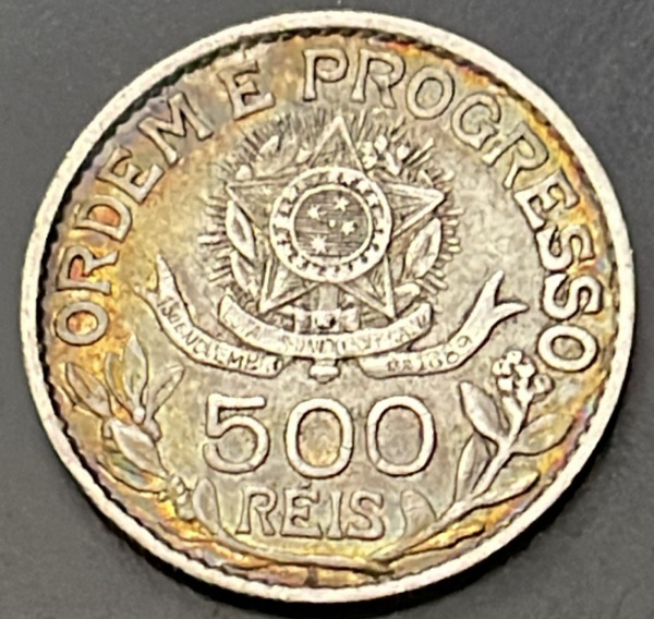 MOEDA DO BRASIL - 500 REIS 1913 (ESTRELA SOLTAS) - PRATA .900% - DIAMETRO (+/-): 22mm.