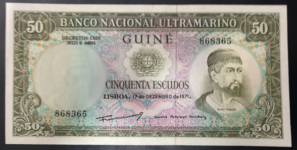 RARA - CEDULA DO BANCO ULTRAMARINO DA GUINE - 50ESCUDOS 1971 - FLOR DE ESTAMPA.