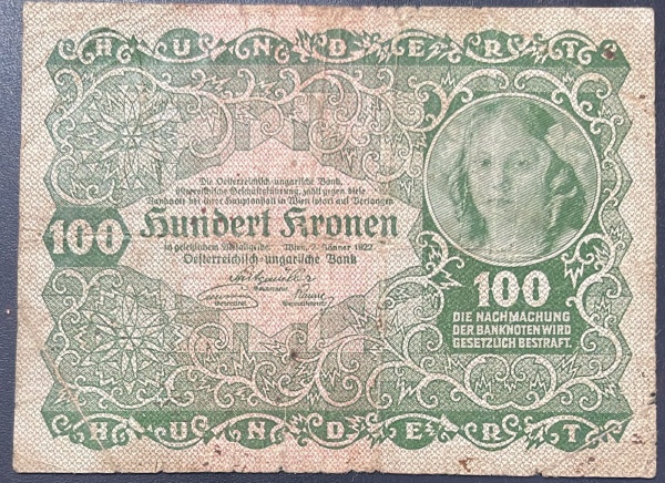 CEDULA DA AUSTRIA - 100 KRONE 1922 - MBC.