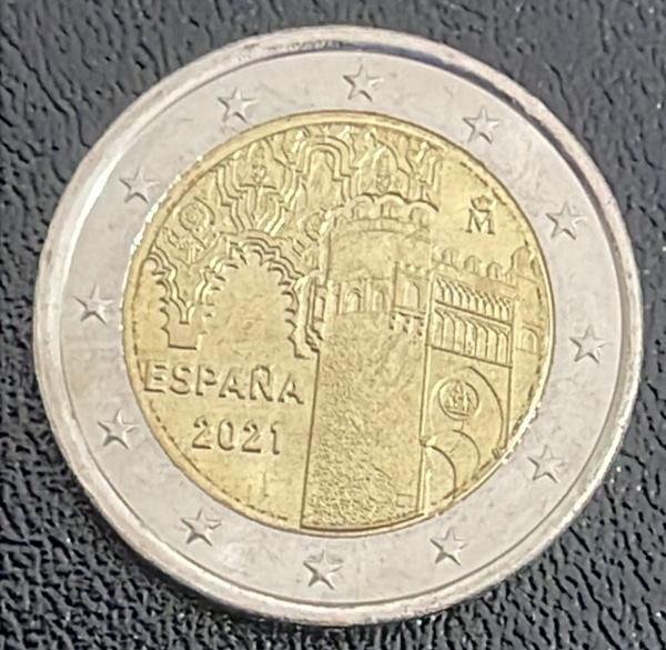 MOEDA DA ESPANHA - 2 EUROS 2021 - BIMETALICA - DIAMETRO (+/-): 25,75mm.