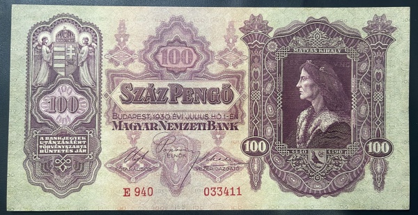 CEDULA DA HUNGRIA - 100 DE PENGO 1930 - SOBERBA.