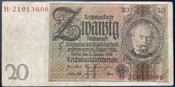 CEDULA DA ALEMANHA - 20 REICHSMARK 1929 - MBC.