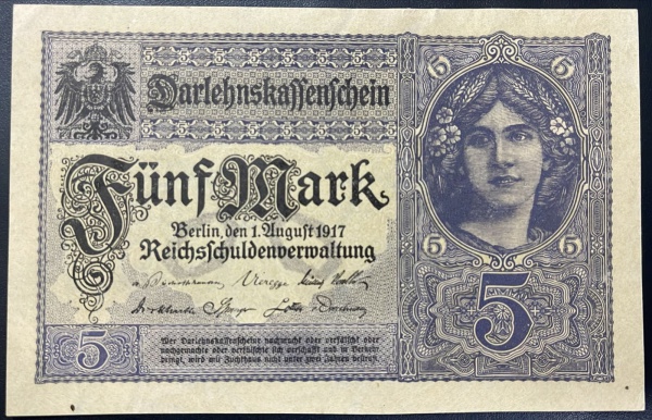 CEDULA DA ALEMANHA - 5 MARK 1917 - SOBERBA.