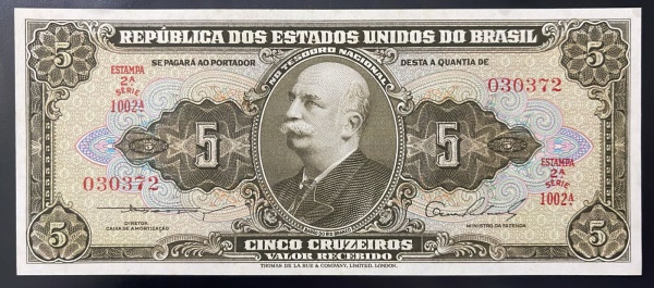 CEDULA DO BRASIL - 5 CRUZEIROS - FLOR DE ESTAMPA - C067 (REF. CATALOGO CLAUDIO AMATO).