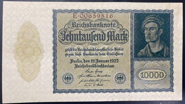 CEDULA DA ALEMANHA - 10 000 MARK 1922 - SOBERBA.