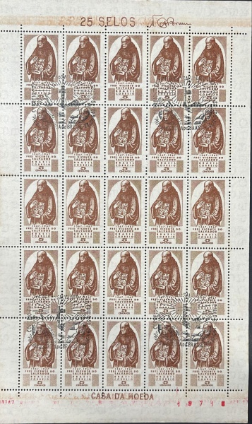 BRASIL - FOLHA COM 25 SELOS / CASA DA MOEDA (1567 - 1967 FREI VICENTE DO SALVADOR) 1967. PRIMIERO DIA DE CIRCULAÇÃO.