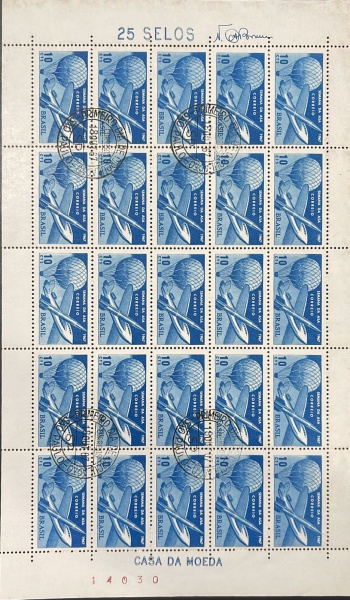 BRASIL - FOLHA COM 25 SELOS / CASA DA MOEDA (SEMANA DA ASA) 1967. PRIMIERO DIA DE CIRCULAÇÃO.