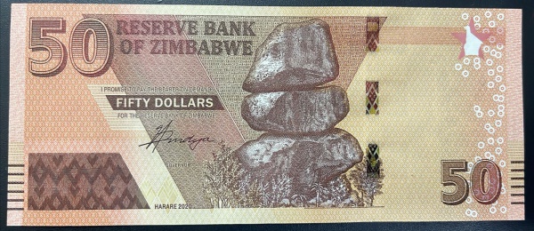 CEDULA DE ZIMBABWE - 50 DOLLARS 2020 - FLOR DE ESTAMPA.