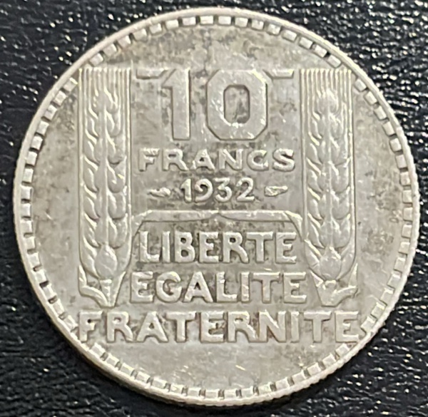 MOEDA DA FRANCA - 10 FRANCS 1932 - PRATA .680% - DIAMETRO (+/-): 28mm.