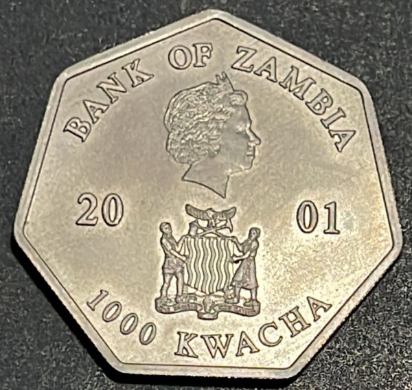 RARA - MOEDA DE ZAMBIA - 1 000 KWACHA 2001 (CALENDARIO 2002) - CUPRONIQUEL - DIAMETRO (+/-): 40mm.