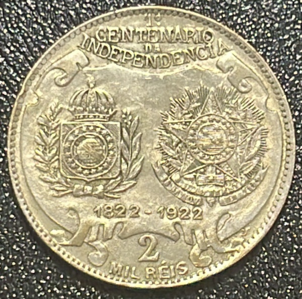 MOEDA DO BRASIL - 2 000 REIS 1922 - PRATA .500% - DIAMETRO (+/-): 26mm.