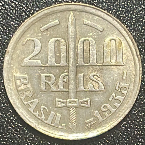 MOEDA DO BRASIL - 2 000 REIS 1935 - PRATA .500% - DIAMETRO (+/-): 25,5mm.