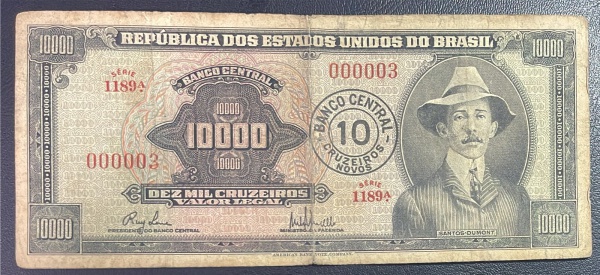 CEDULA DO BRASIL - 10 CRUZEIROS NOVOS - C125 (REF. CATALOGO CLAUDIO AMATO - CONFORME FOTOS.