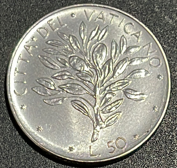 MOEDA DA CIDADE DO VATICANO - L.50 (1970 A 1976) - AÇO INOX - DIAMETRO (+/-): 25mm.