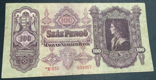 CEDULA DA HUNGRIA - 100 PENGO 1930 - MBC.