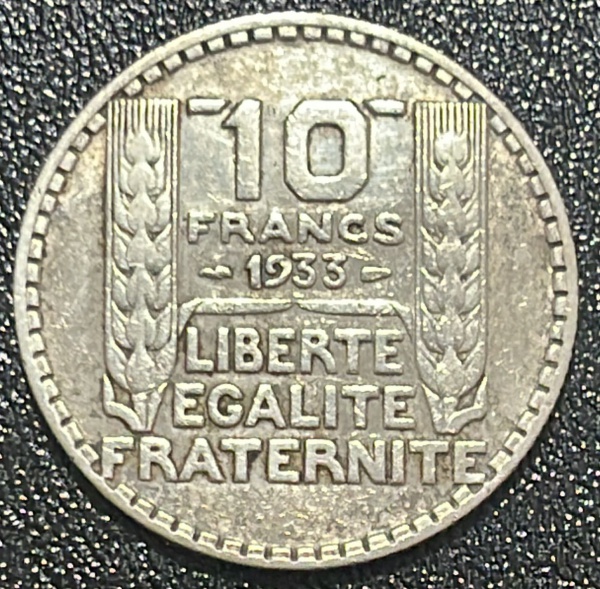 MOEDA DA FRANCA - 10 FRANCS 1933 - PRATA .680% - DIAMETRO (+/-): 28mm.