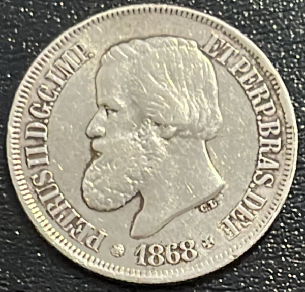 MOEDA DO BRASIL - 500 REIS 1868 - PRATA .917% - DIAMETRO (+/-): 26mm.