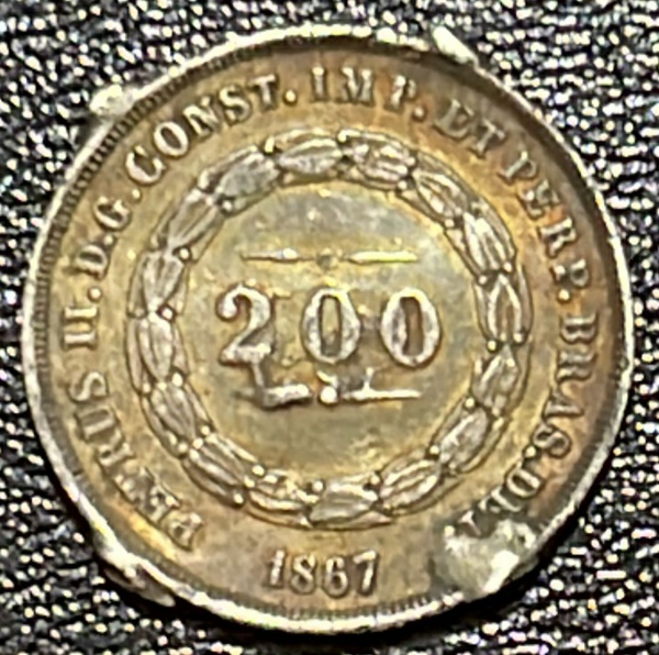 MOEDA DO BRASIL - 200 REIS 1862 - PRATA .917% - DIAMETRO (+/-): 19,9mm - DETALHES NA SERRILHA.