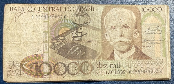 LOTE COM 10 CEDULAs DO BRASIL - 10 000 CRUZEIROS - MBC - C170 (REF. CATALOGO CLAUDIO AMATO.