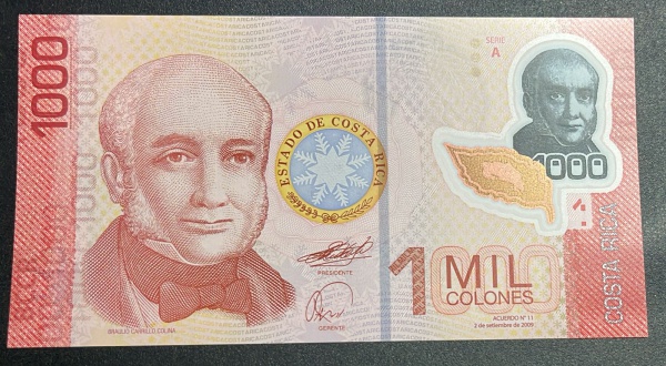 EMISSOR - DIFICIL - POLIMERO - CEDULA DA COSTA RICA - 1 000 COLONES 2009 - FLOR DE ESTAMPA.