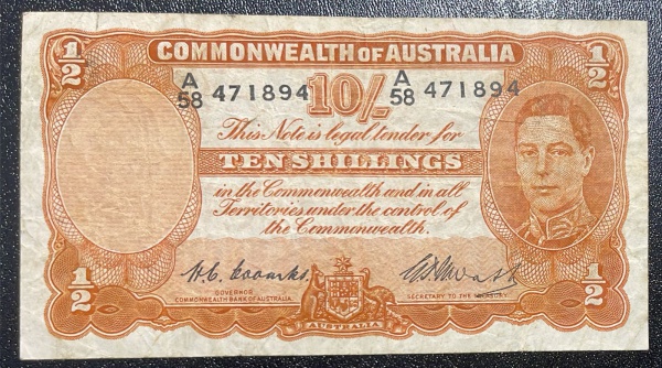 CEDULA DA AUSTRALIA - 10 SHILLINGS (1939 - 1952) - MBC.