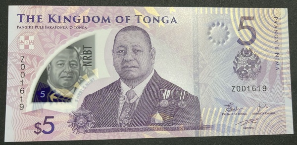 POLIMERO - CEDULA DE TONGA - 5 PA`ANGA - FLOR DE ESTAMPA.