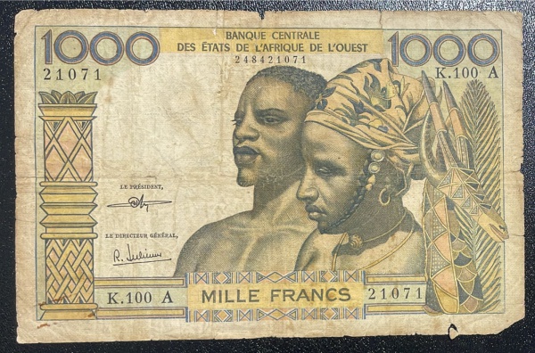 CEDULA DA COSTA DO MARFIM - 1 000 FRANCS - BC.