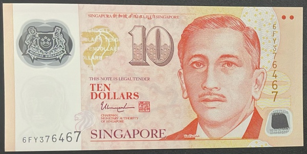 POLIMERO - CEDULA DE SINGAPORE - 10 DOLLARS - FLOR DE ESTAMPA.