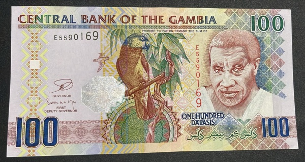 CEDULA DE GAMBIA - 100 DALASIS - FLOR DE ESTAMPA.
